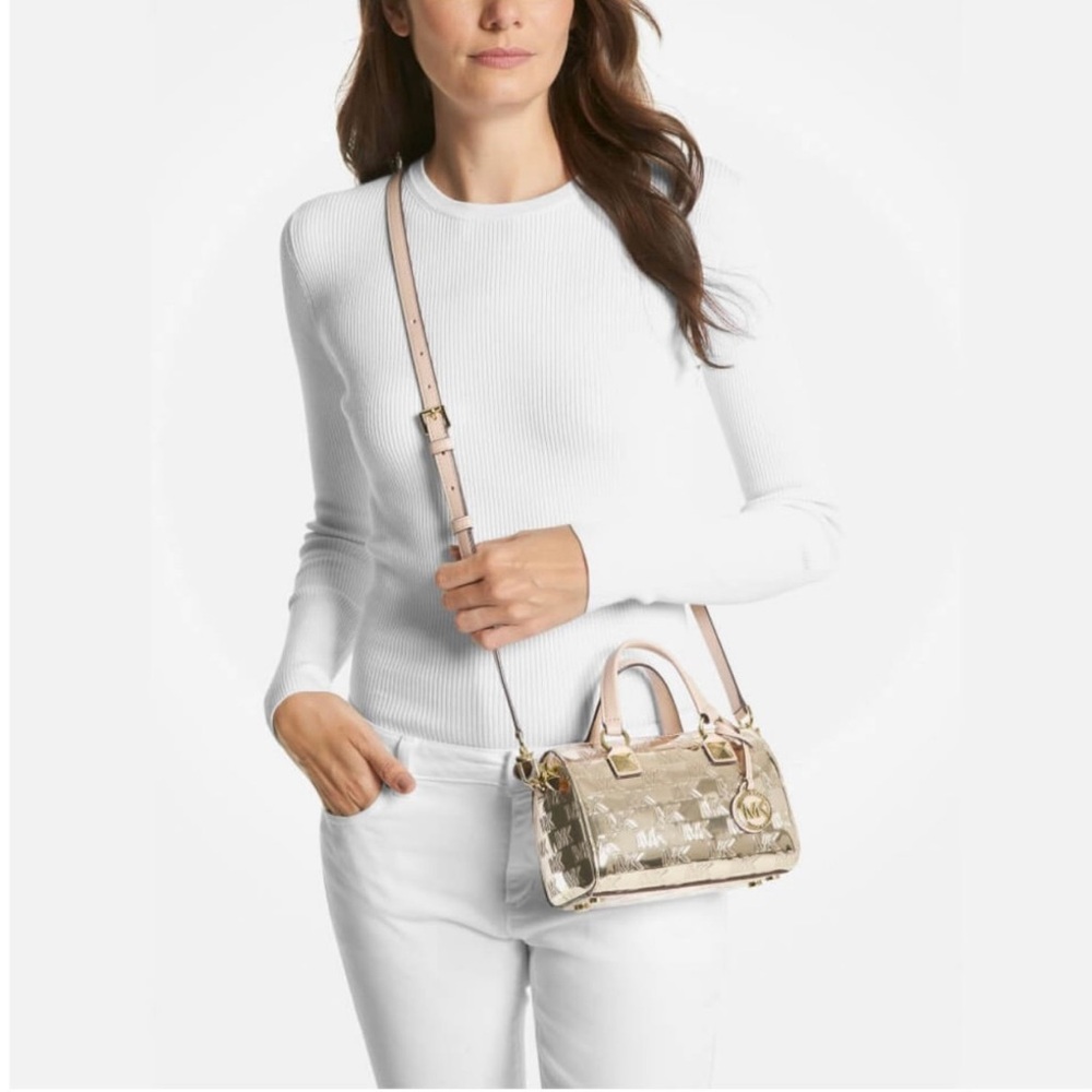 NWT Michael Kors Grayson small duffle crossbody bag metallic - Picture 5 of 10